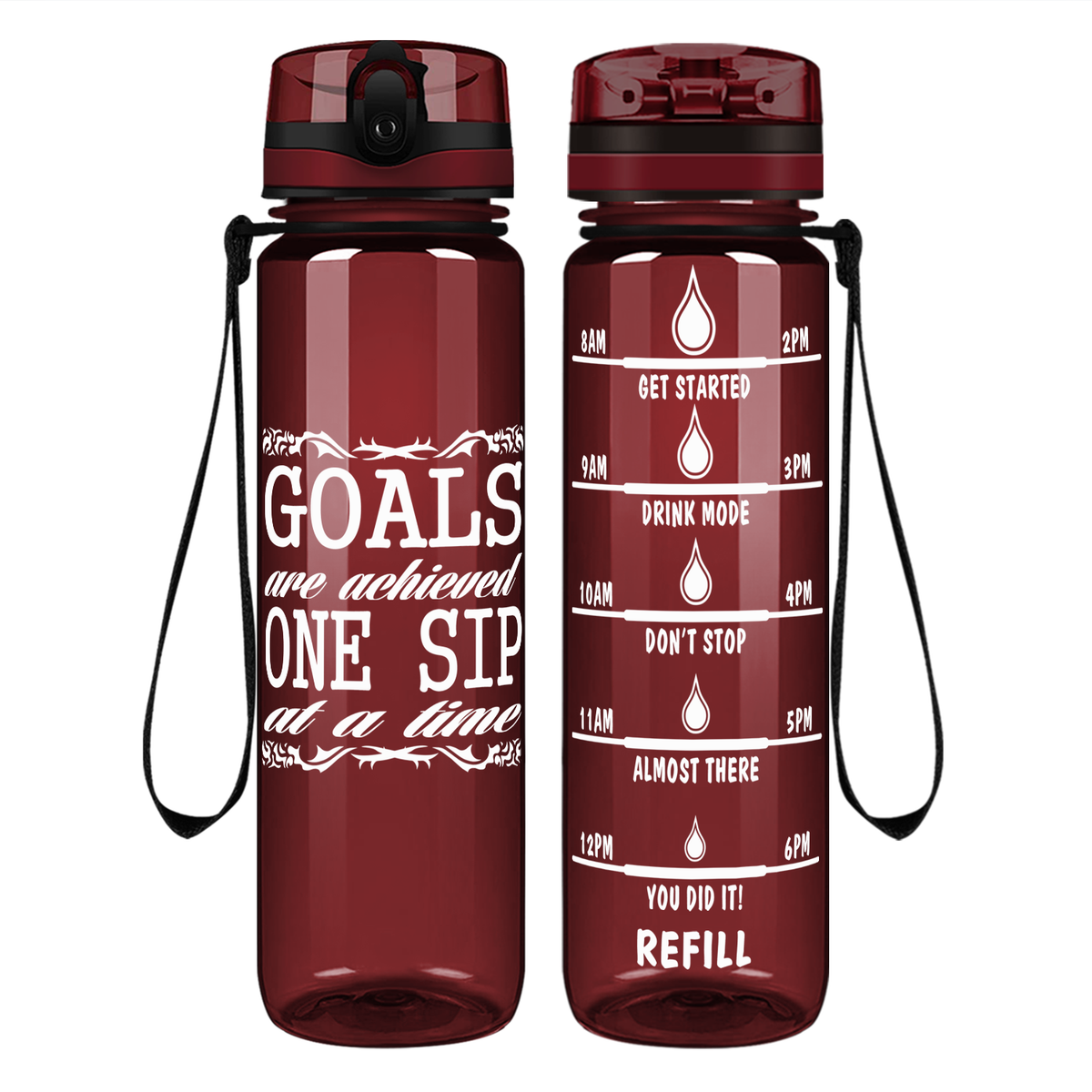 One Sip At A Time Goals on 32 oz Motivational Tracking Water Bottle