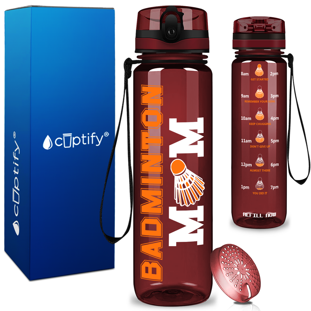 Badminton Mom on 32 oz Motivational Tracking Water Bottle