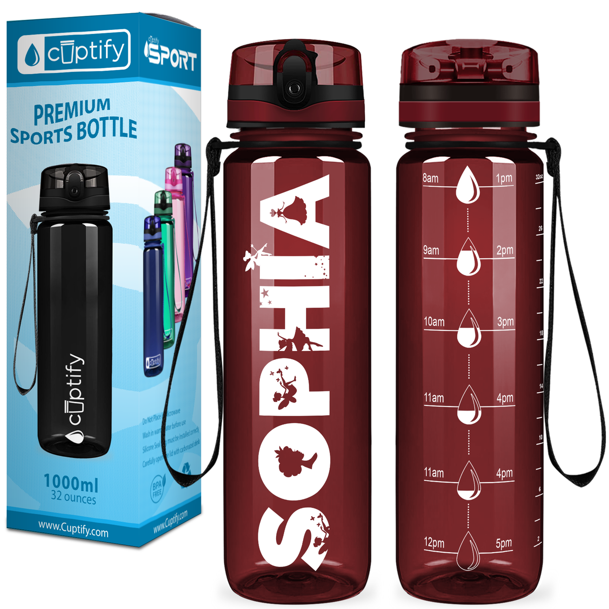 Kids Personalized on Maroon 32 oz Motivational Tracking Water Bottle