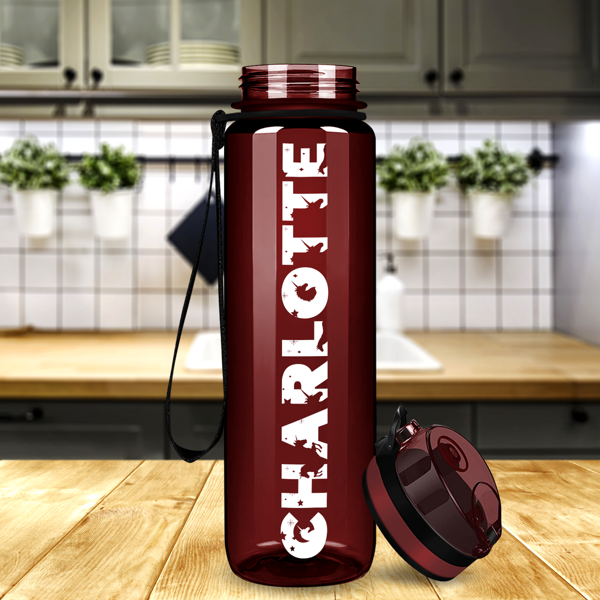 Kids Personalized on Maroon 32 oz Motivational Tracking Water Bottle