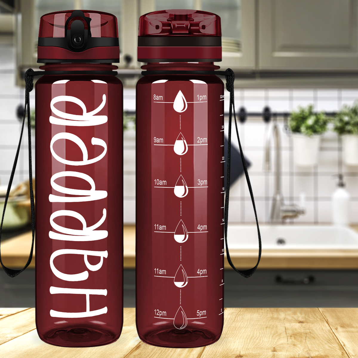 Kids Personalized on Maroon 32 oz Motivational Tracking Water Bottle