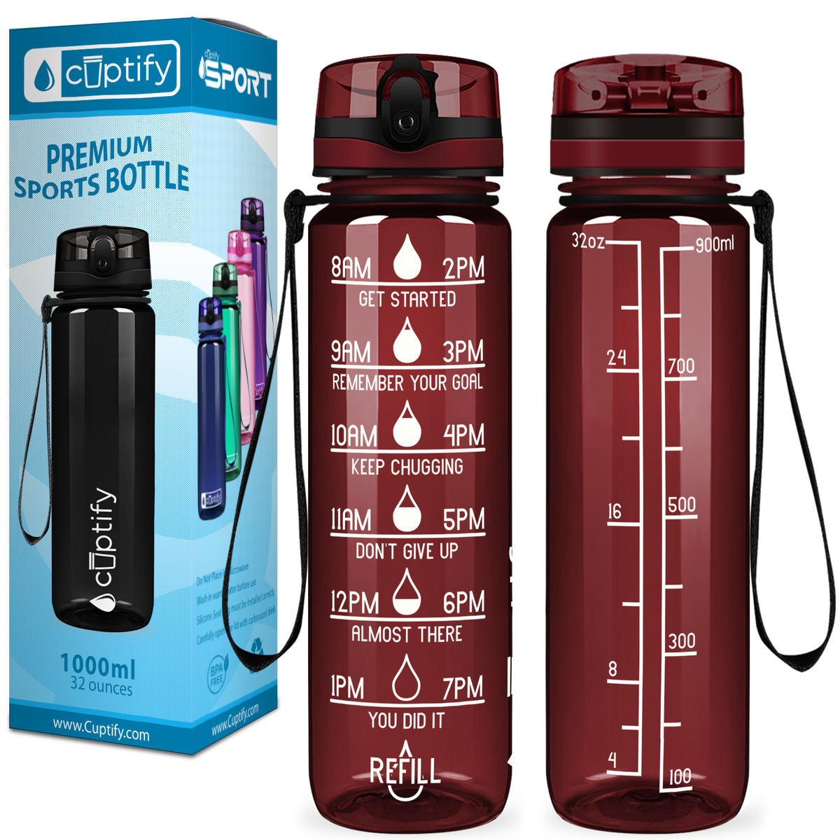 Cuptify Maroon Gloss 32 oz Motivational Water Bottle