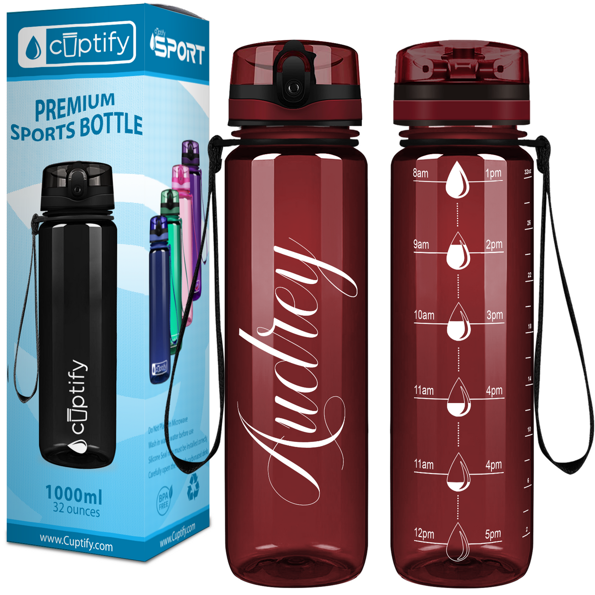 Personalized Maroon Gloss 32 oz Water Bottle