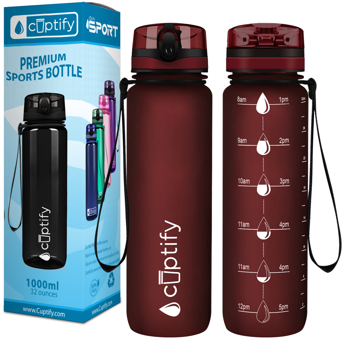 Maroon Frosted 32 oz Hydration Tracker Water Bottle