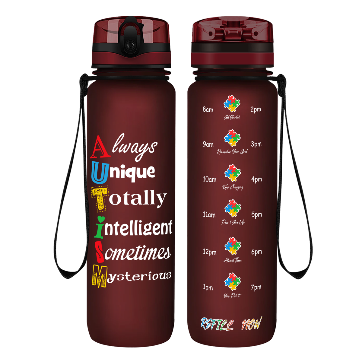Autism Support Awareness on 32 oz Motivational Tracking Water Bottle