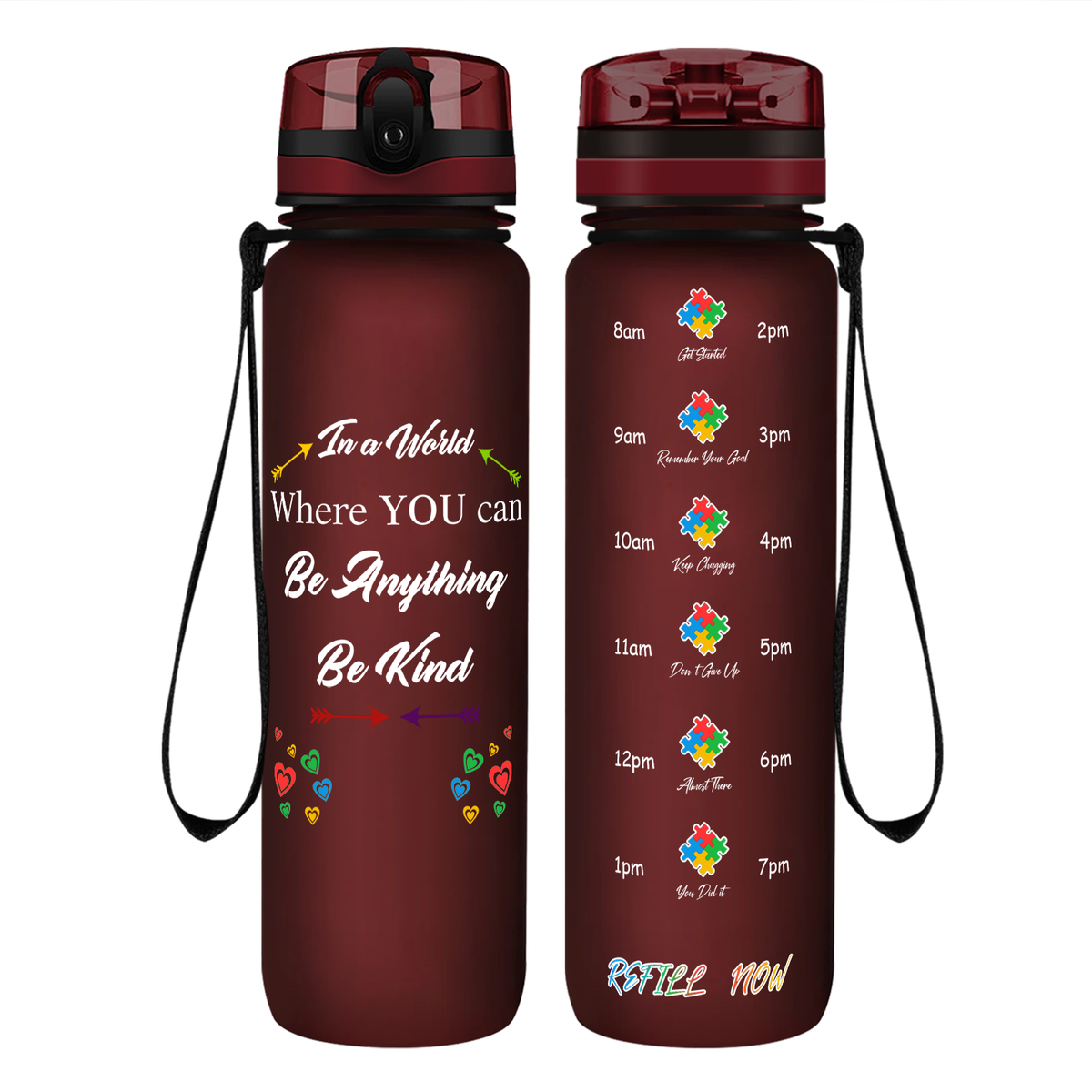 In a World Where You Can Be Anything Be Kind on 32 oz Motivational Tracking Water Bottle