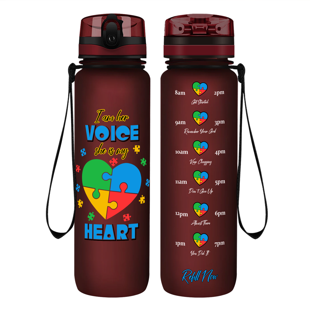 She is My Heart Autism Puzzle on 32 oz Motivational Tracking Water Bottle
