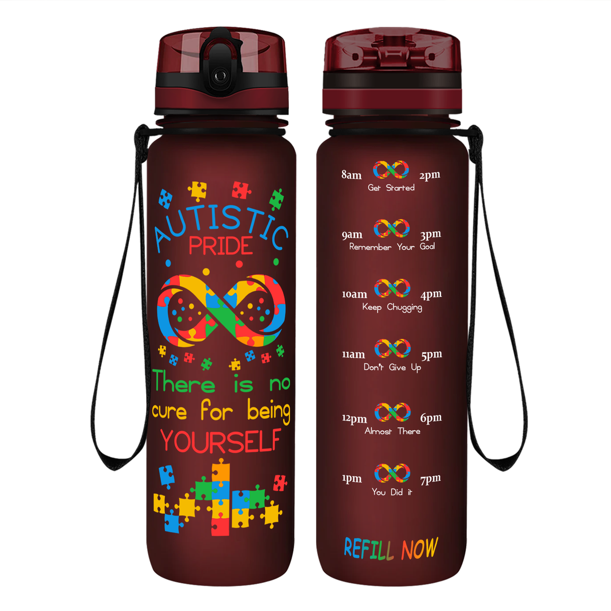 Autistic Pride Infinity Puzzle on 32 oz Motivational Tracking Water Bottle