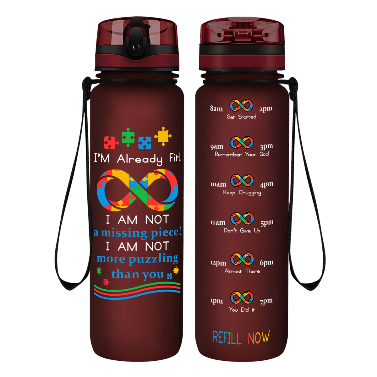 Already Fit Autism Infinity Puzzle on 32 oz Motivational Tracking Water Bottle