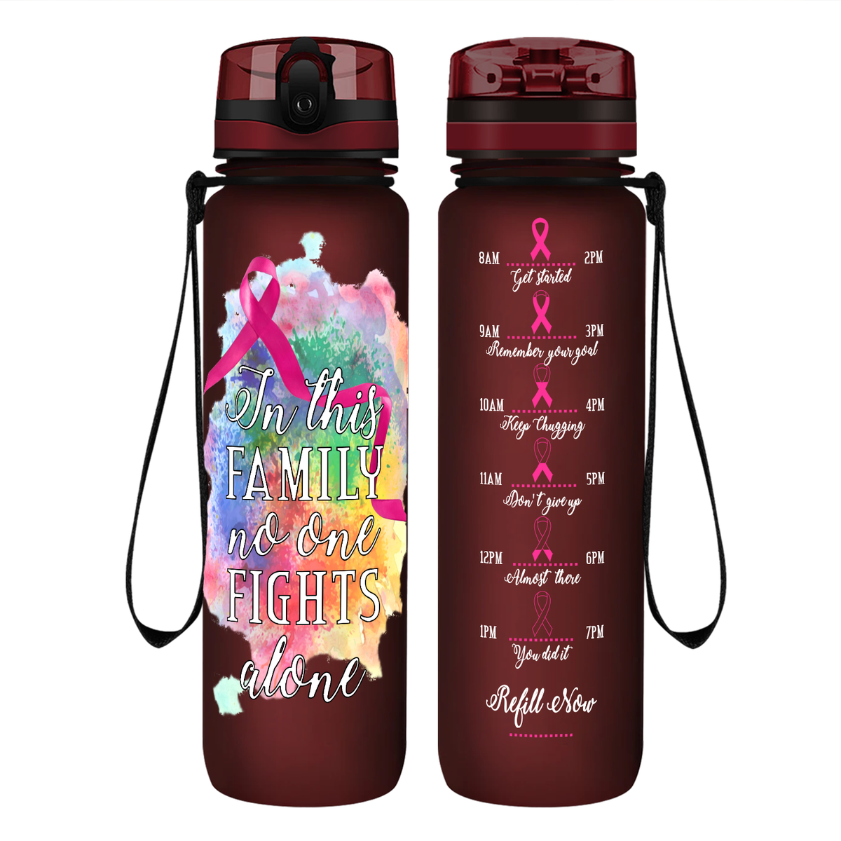 In this Family No One Fights Alone on 32 oz Motivational Tracking Water Bottle