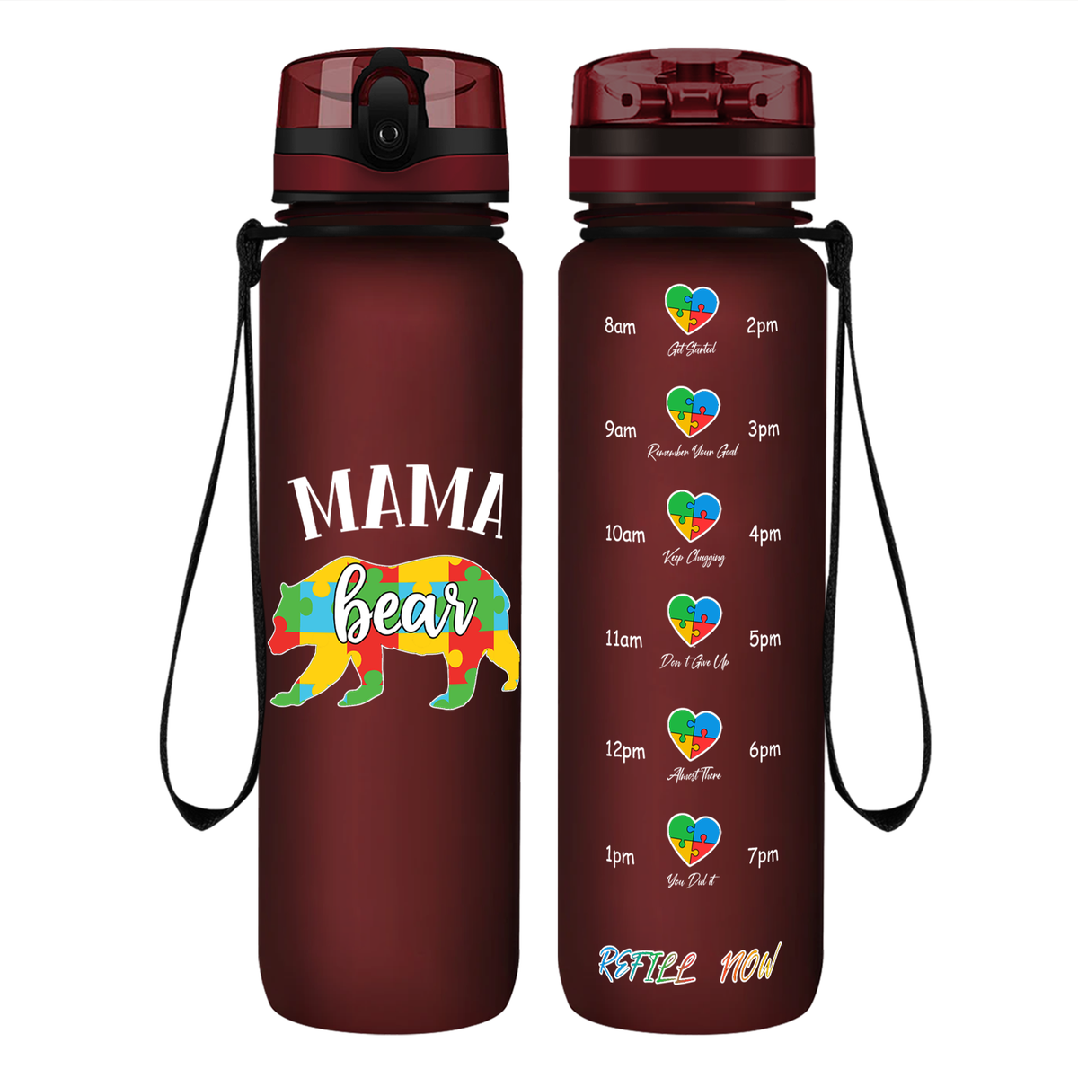 Autism Mama Bear on 32 oz Motivational Tracking Water Bottle