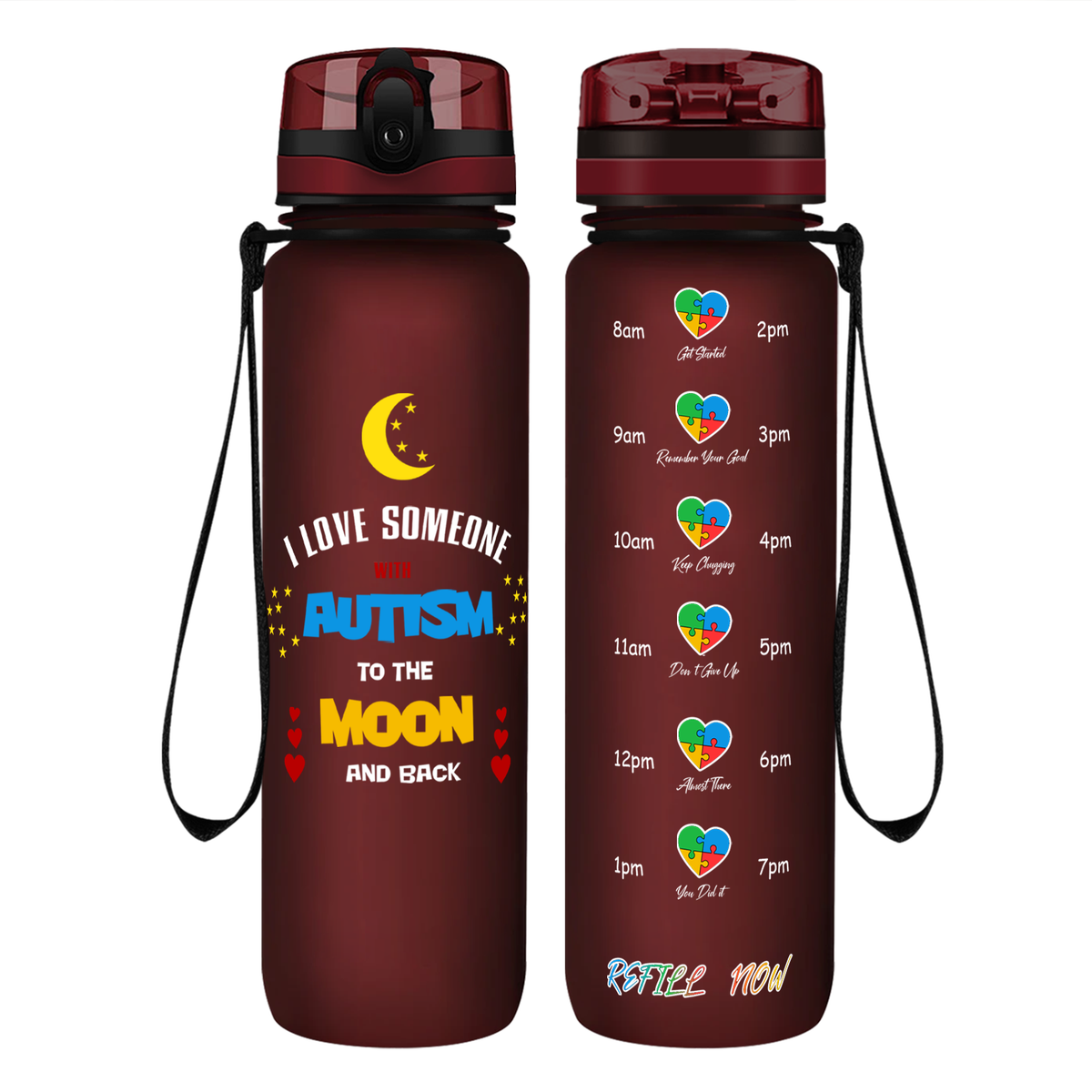 I Love Someone with Autism on 32 oz Motivational Tracking Water Bottle