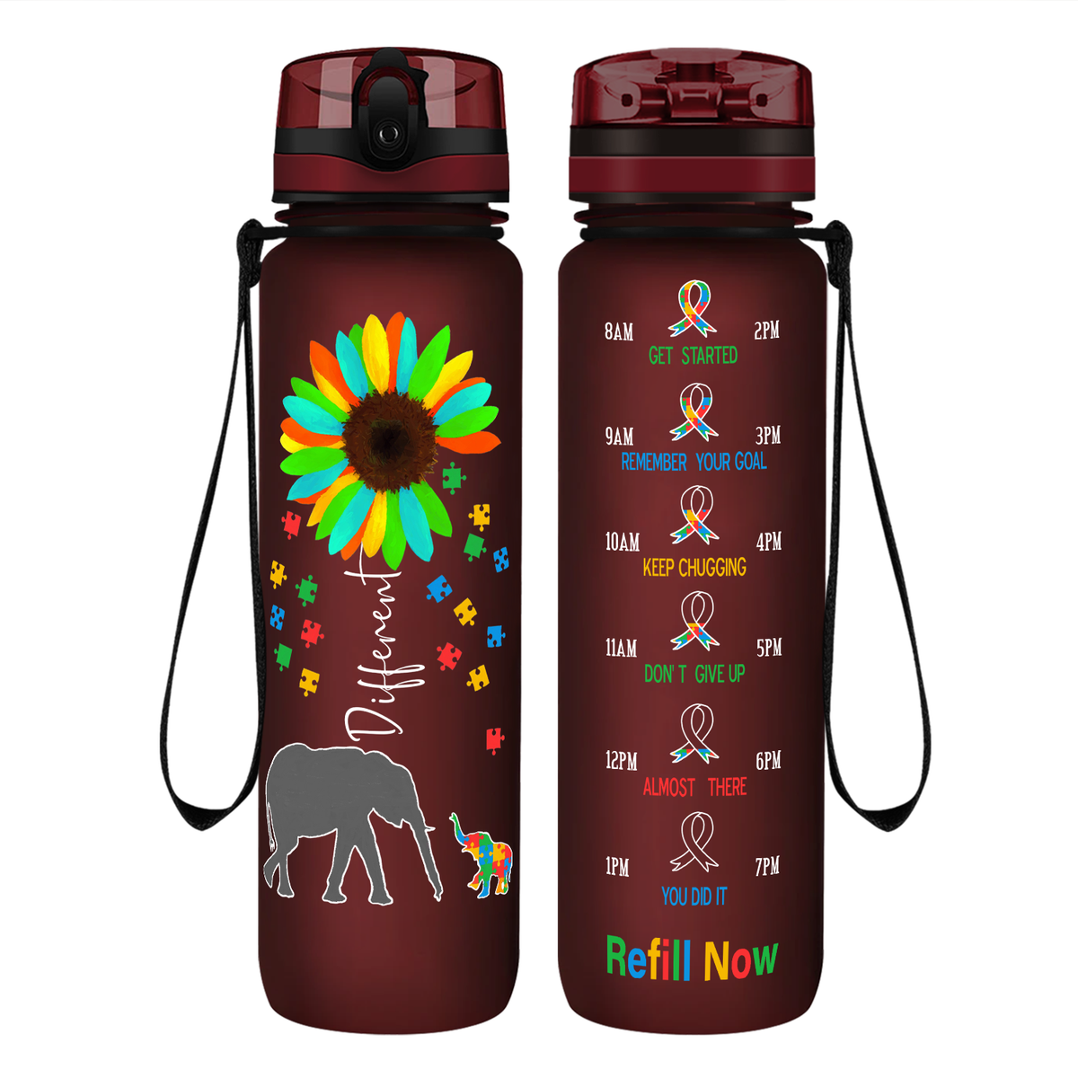 Be Different on 32 oz Motivational Tracking Autism Water Bottle