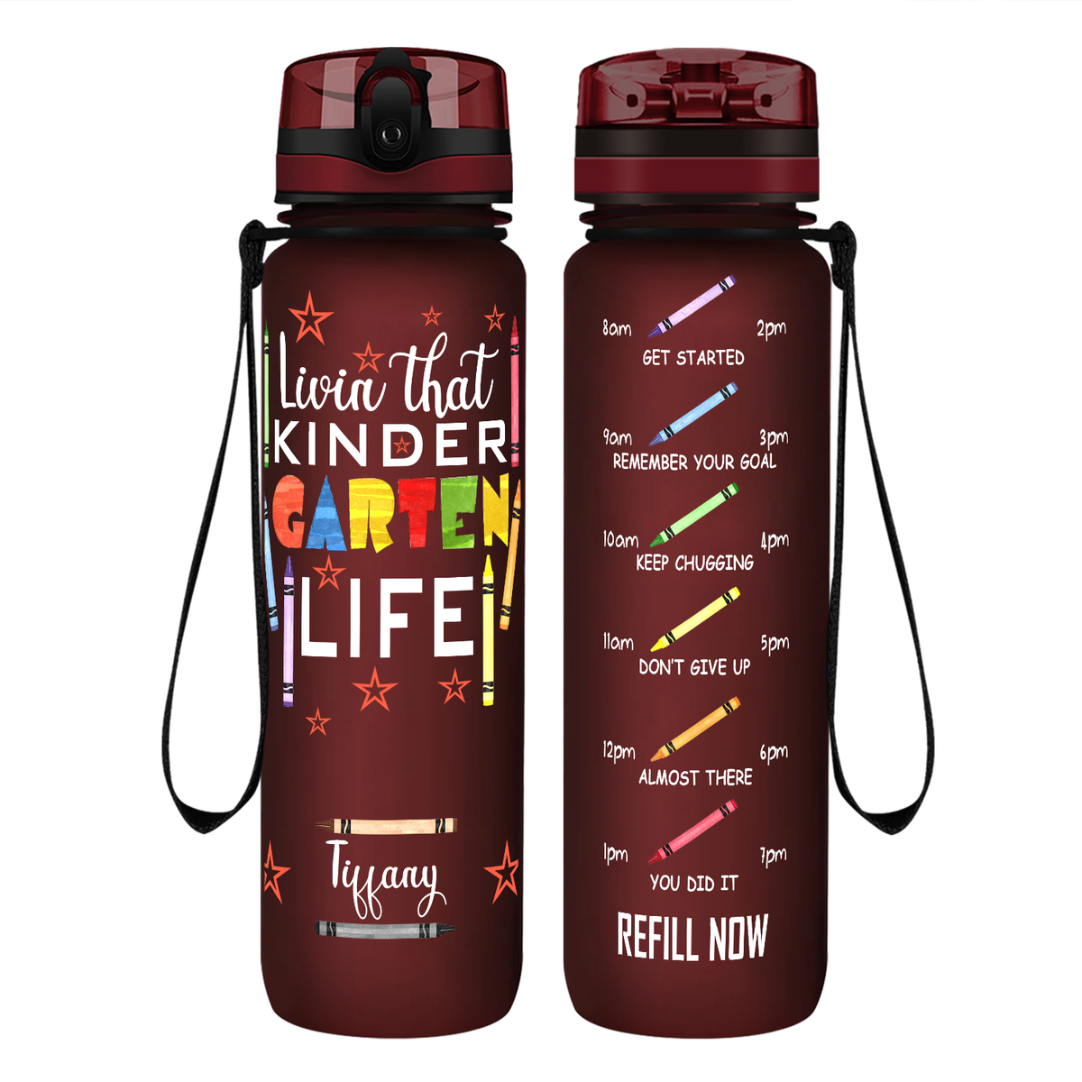 Personalized Livin' That Kindergarten Life on 32 oz Motivational Tracking Water Bottle