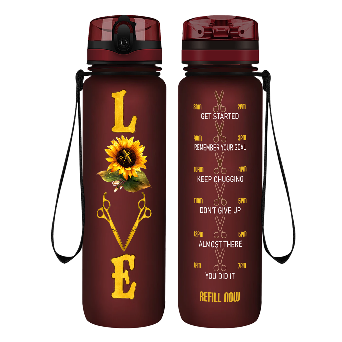 Sunflower Hairstylist Love on 32 oz Motivational Tracking Water Bottle