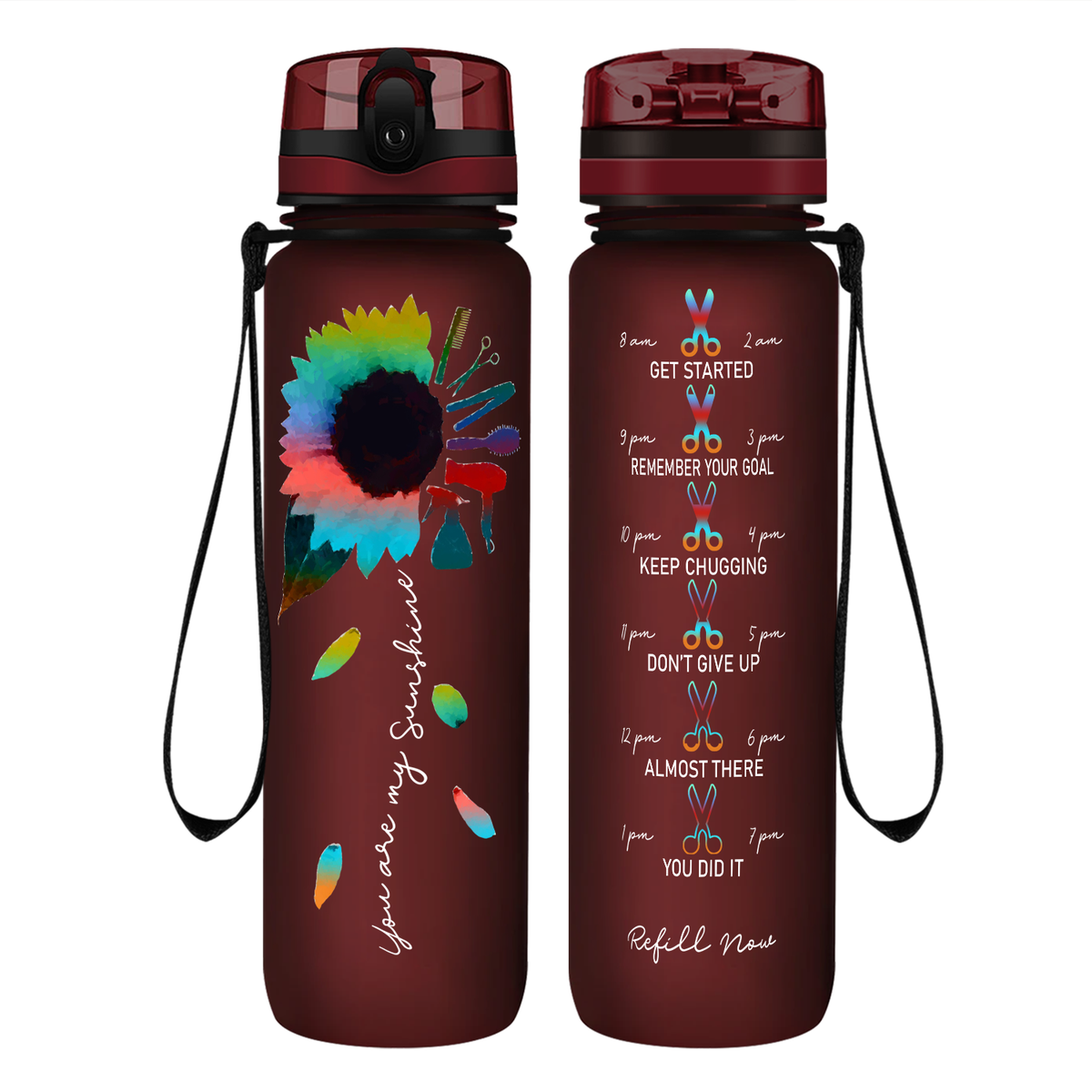 Hairstylist You Are My Sunshine on 32 oz Motivational Tracking Water Bottle