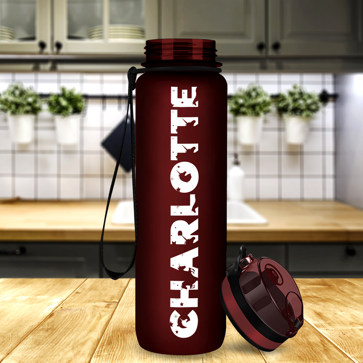 Kids Personalized on Maroon Frosted 32 oz Motivational Tracking Water Bottle