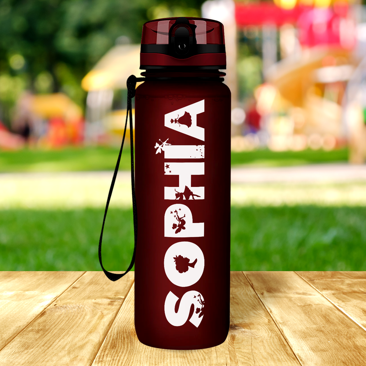 Kids Personalized on Maroon Frosted 32 oz Motivational Tracking Water Bottle