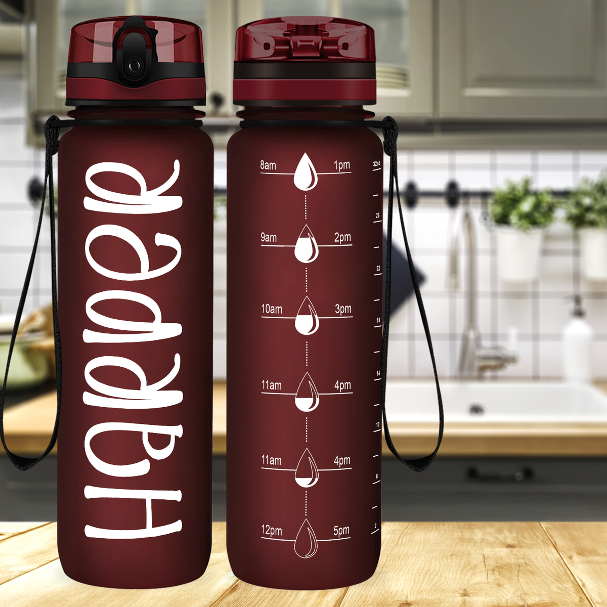 Kids Personalized on Maroon Frosted 32 oz Motivational Tracking Water Bottle