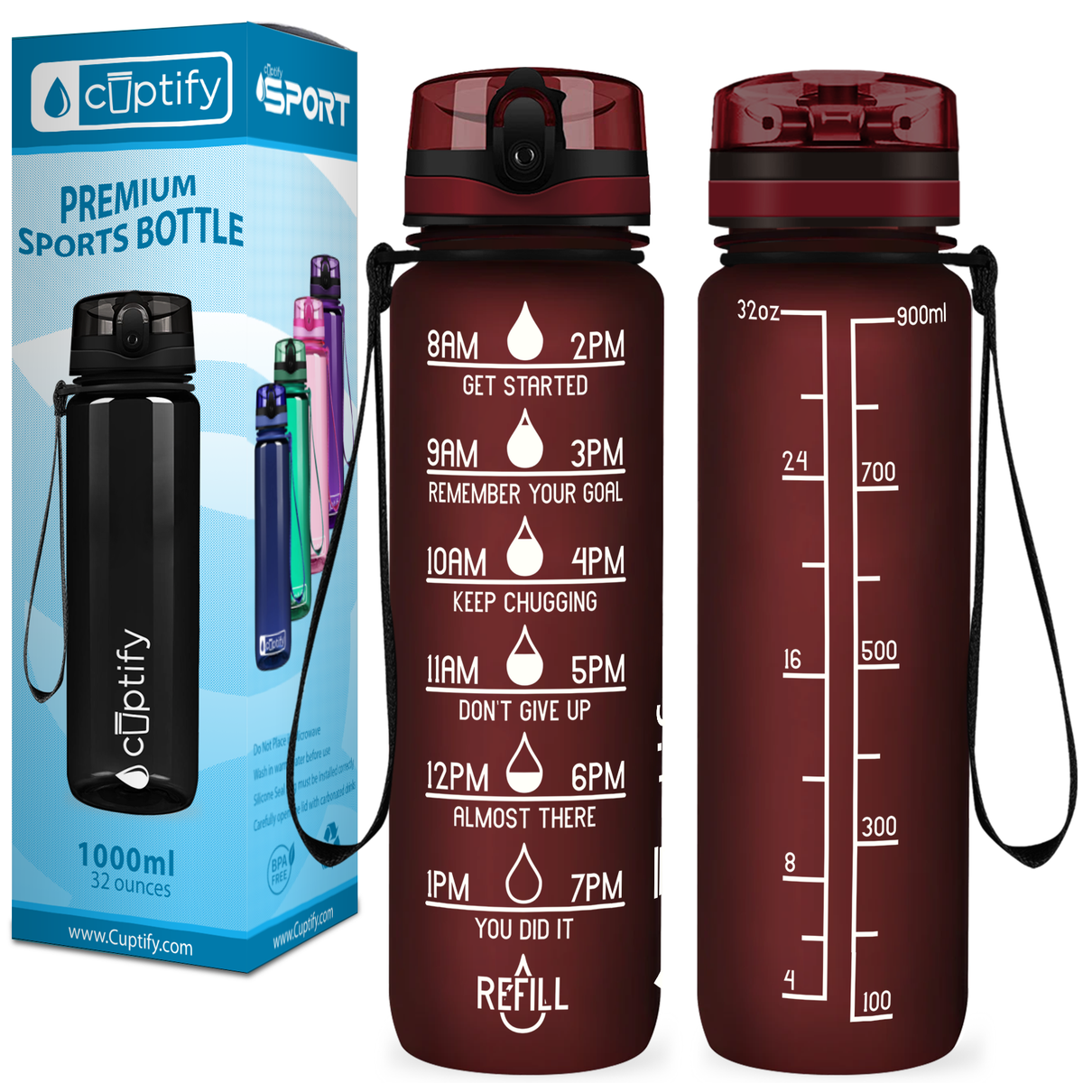 Cuptify Maroon Frosted 32 oz Motivational Water Bottle