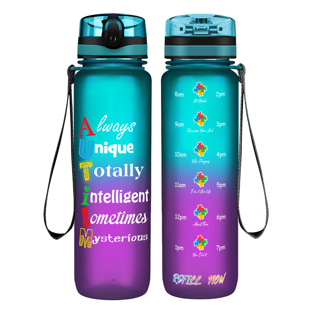 Autism Support Awareness on 32 oz Motivational Tracking Water Bottle