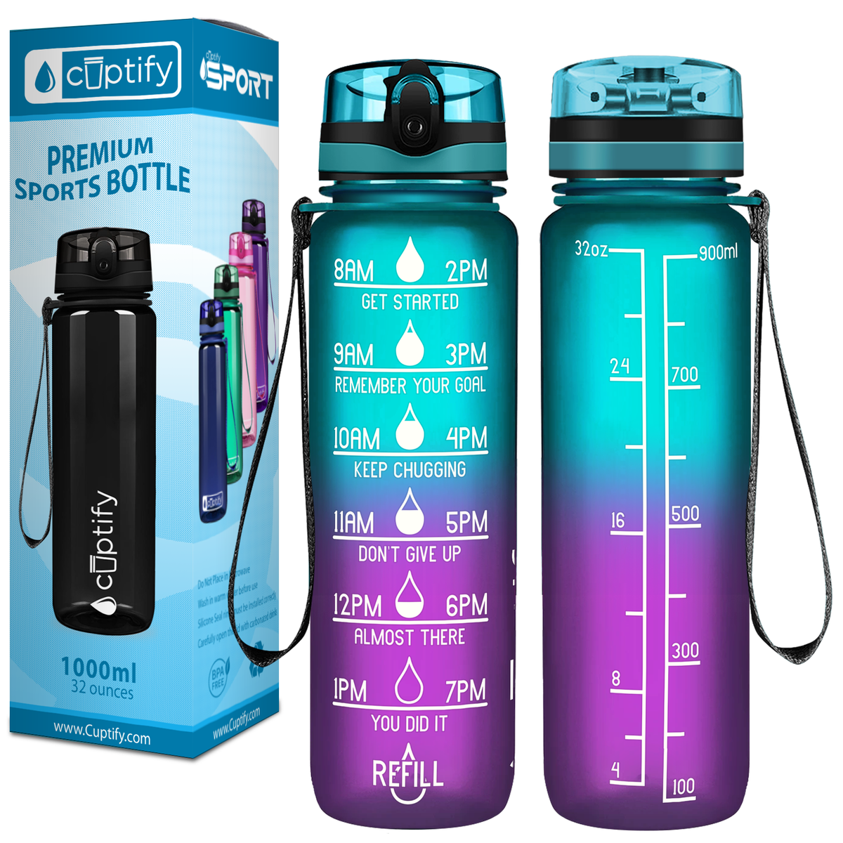 Cuptify Mermaid Frosted 32 oz Motivational Water Bottle