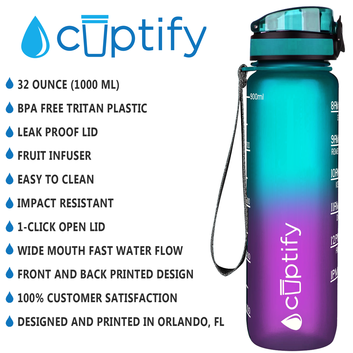 Cuptify Mermaid Frosted 32 oz Motivational Water Bottle