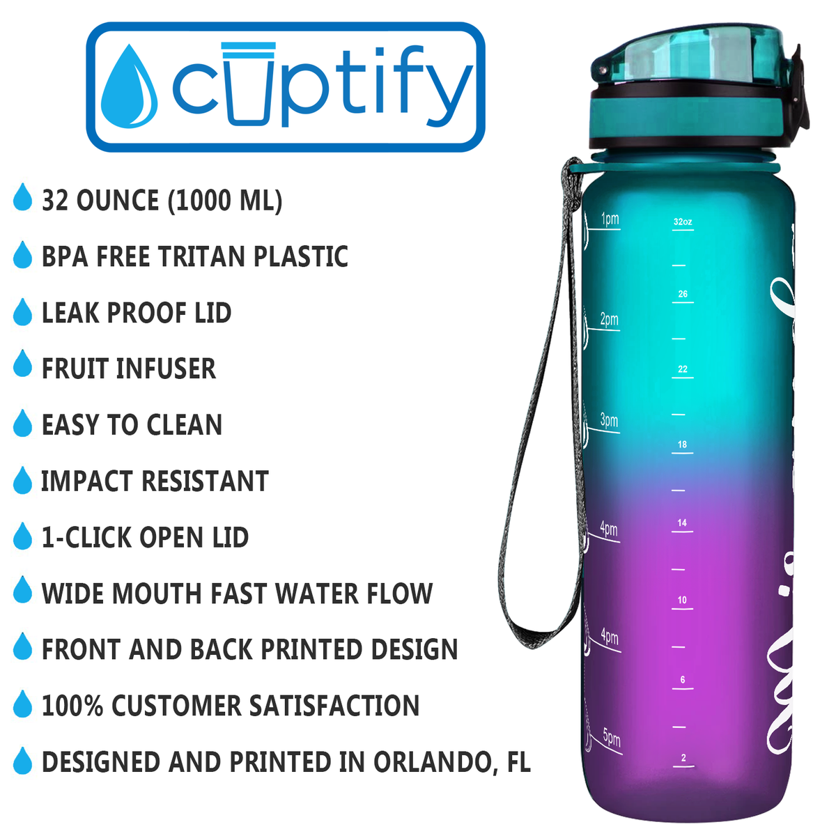 Personalized Mermaid Frosted 32 oz Water Bottle