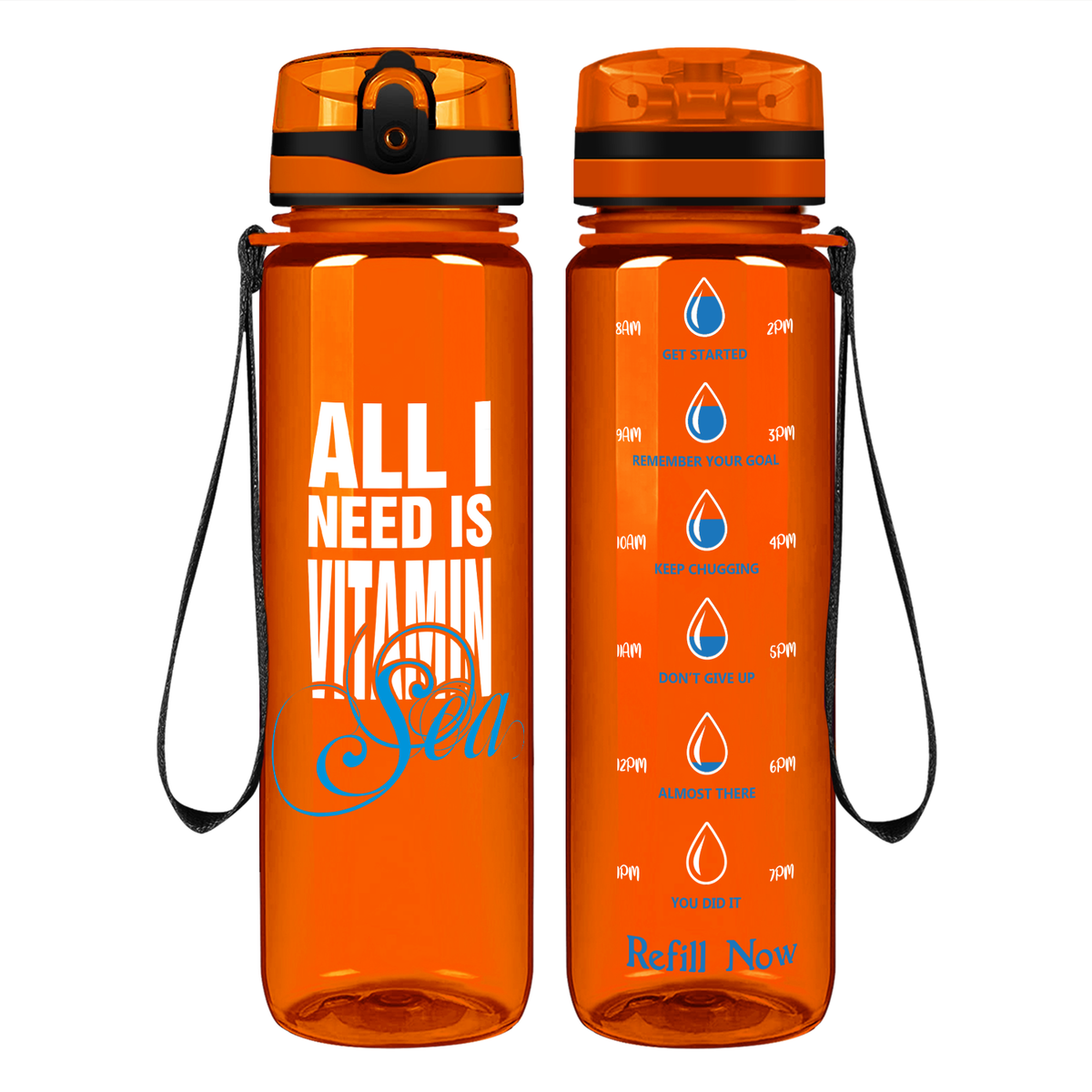 Vitamin Sea on 32 oz Motivational Tracking Beach Water Bottle