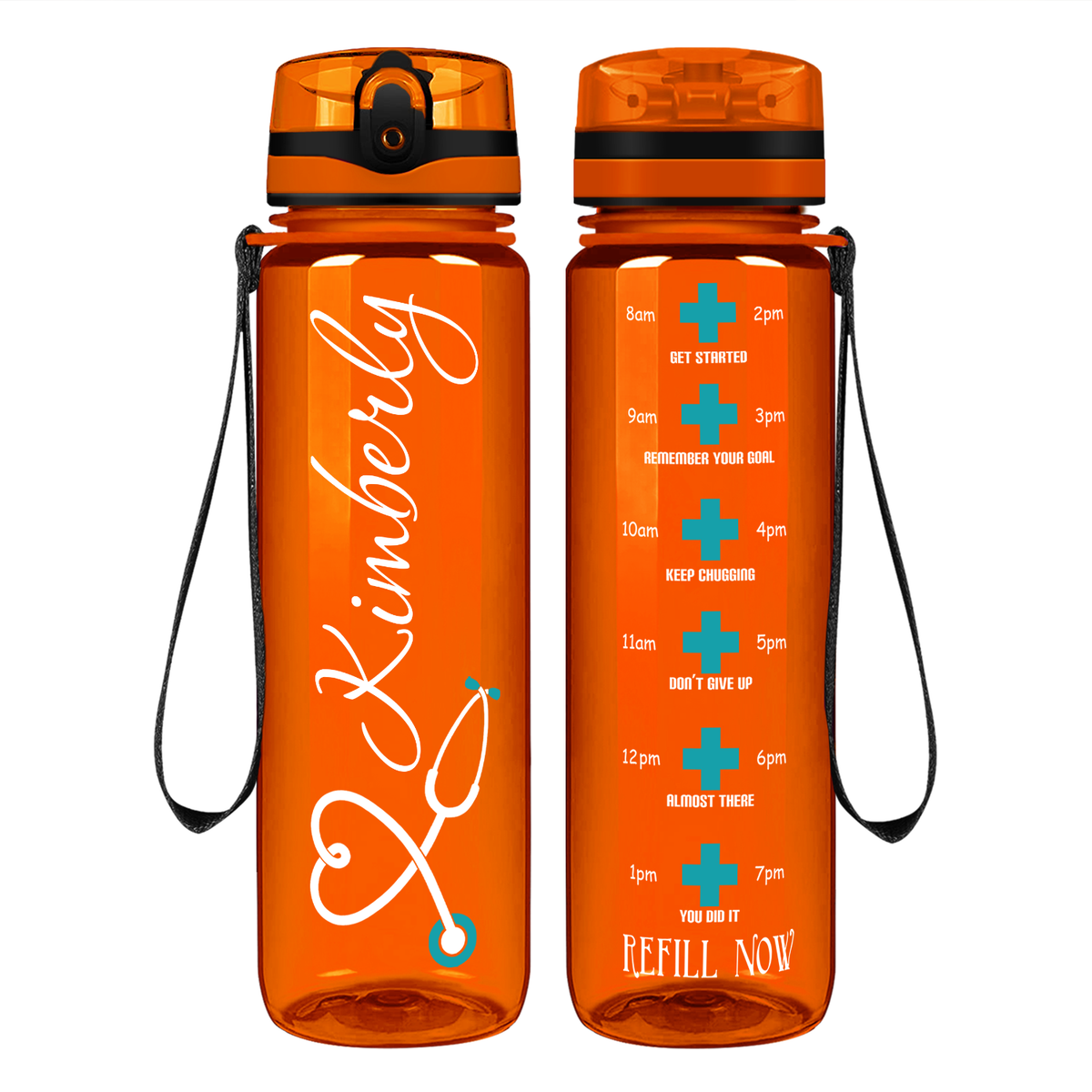Personalized Nurse Heart Aqua Stethoscope on 32oz Motivational Tracking Water Bottle