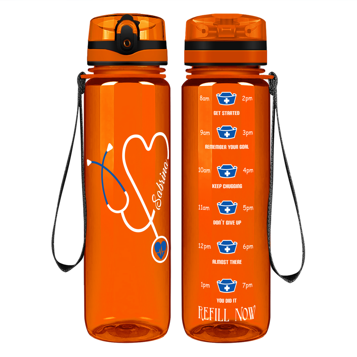 Personalized Nurse Blue Stethoscope Heart on 32oz Tracking Water Bottle