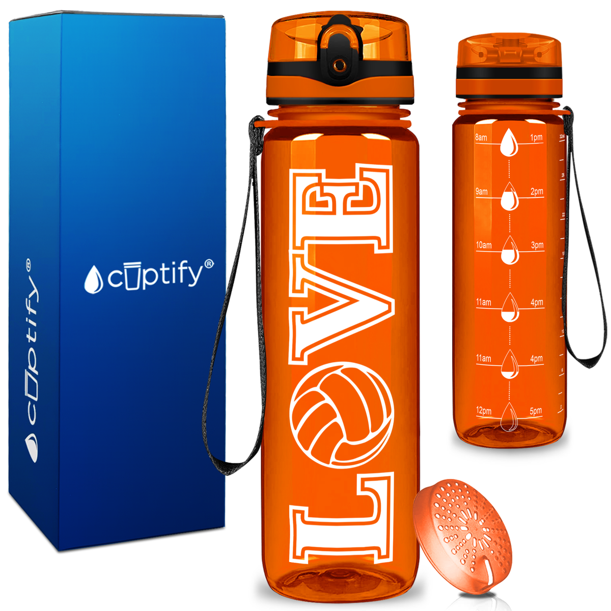 Volleyball Love on 32 oz Motivational Tracking Water Bottle