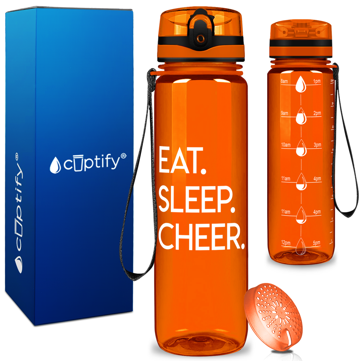 Eat Sleep Cheer on 32 oz Motivational Tracking Water Bottle