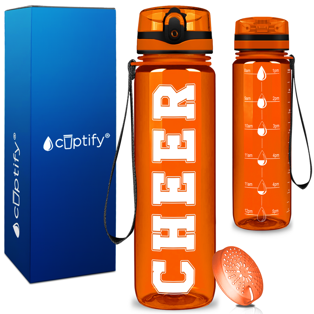 Cheer on 32 oz Motivational Tracking Water Bottle