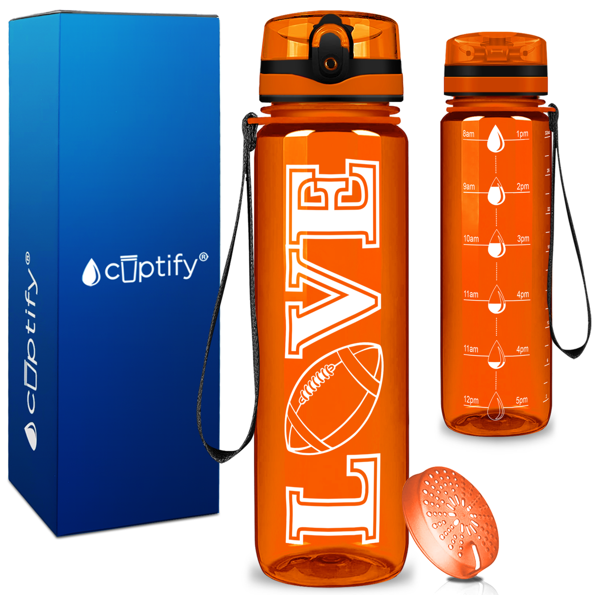Football Love on 32 oz Motivational Tracking Water Bottle