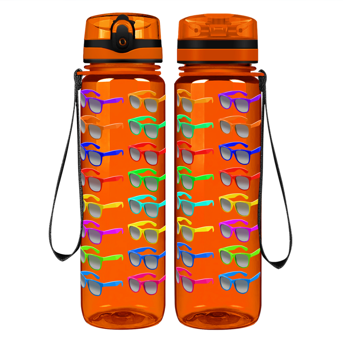 Rainbow Sunglasses Pattern on 32 oz Motivational Tracking Water Bottle