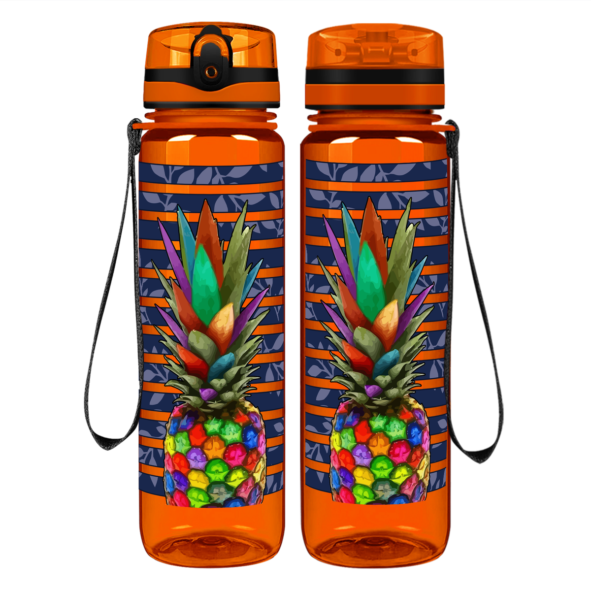 Rainbow Pineapple on 32 oz Motivational Tracking Water Bottle