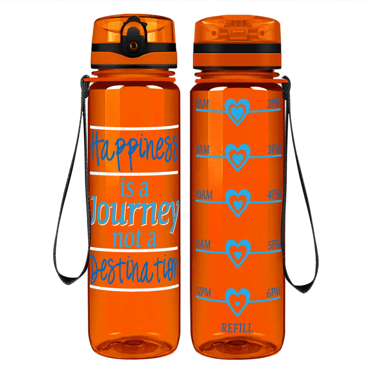 Destination Happiness on 32 oz Motivational Tracking Water Bottle