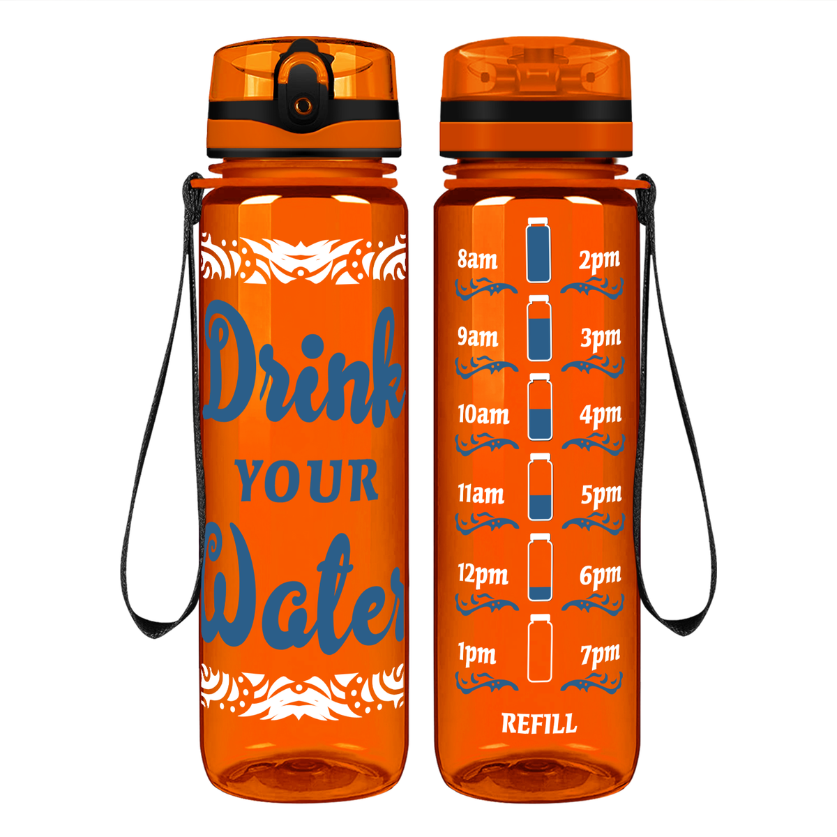 Drink Your Water Tribal on 32 oz Motivational Tracking Water Bottle