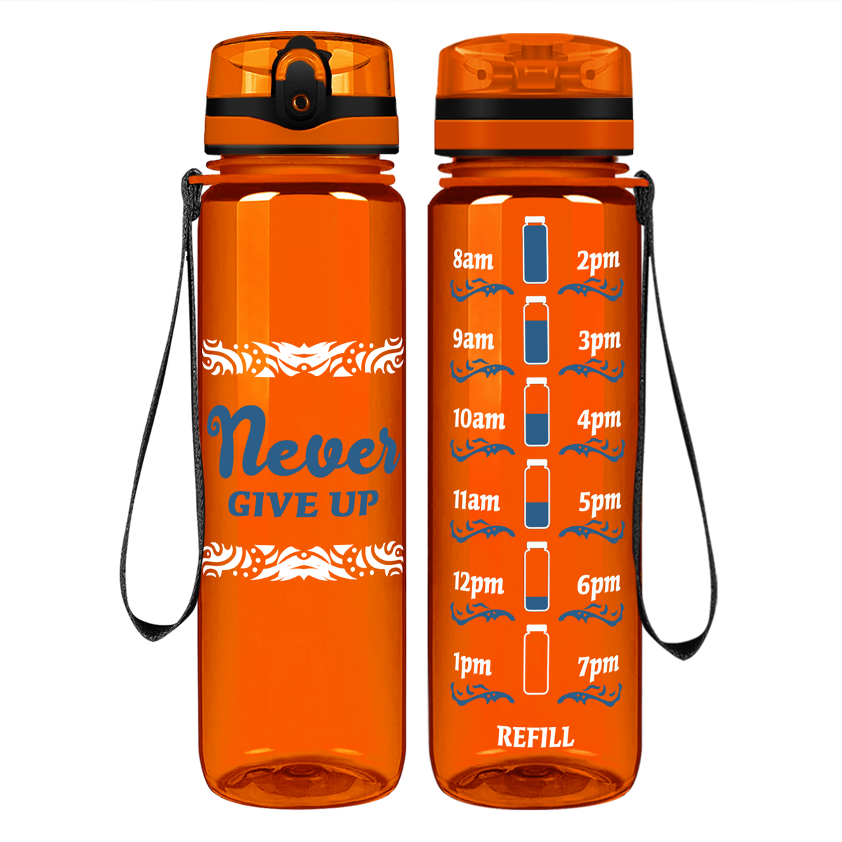 Never Give Up Tribal on 32 oz Motivational Tracking Water Bottle