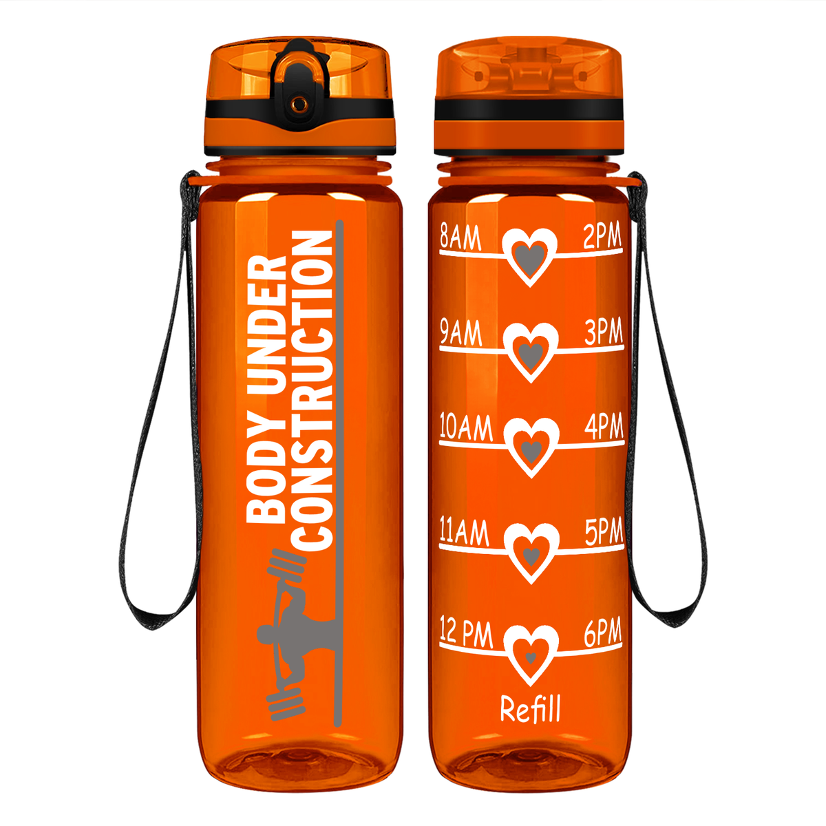 Gym Body Under Construction on 32 oz Motivational Tracking Water Bottle