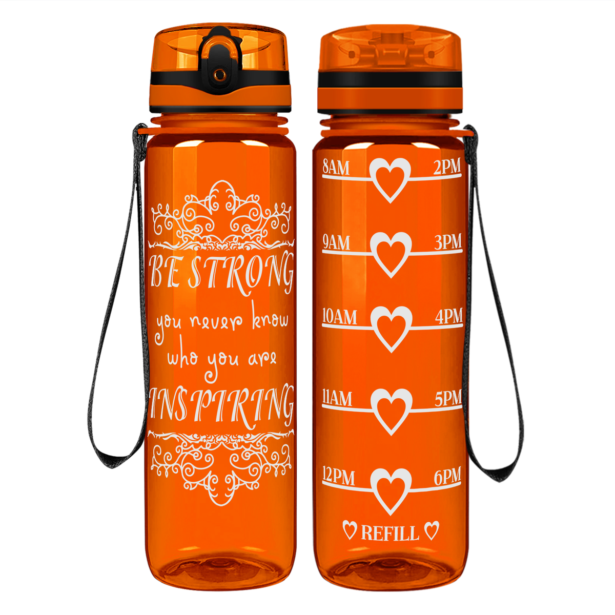 Be Strong on 32 oz Motivational Tracking Water Bottle
