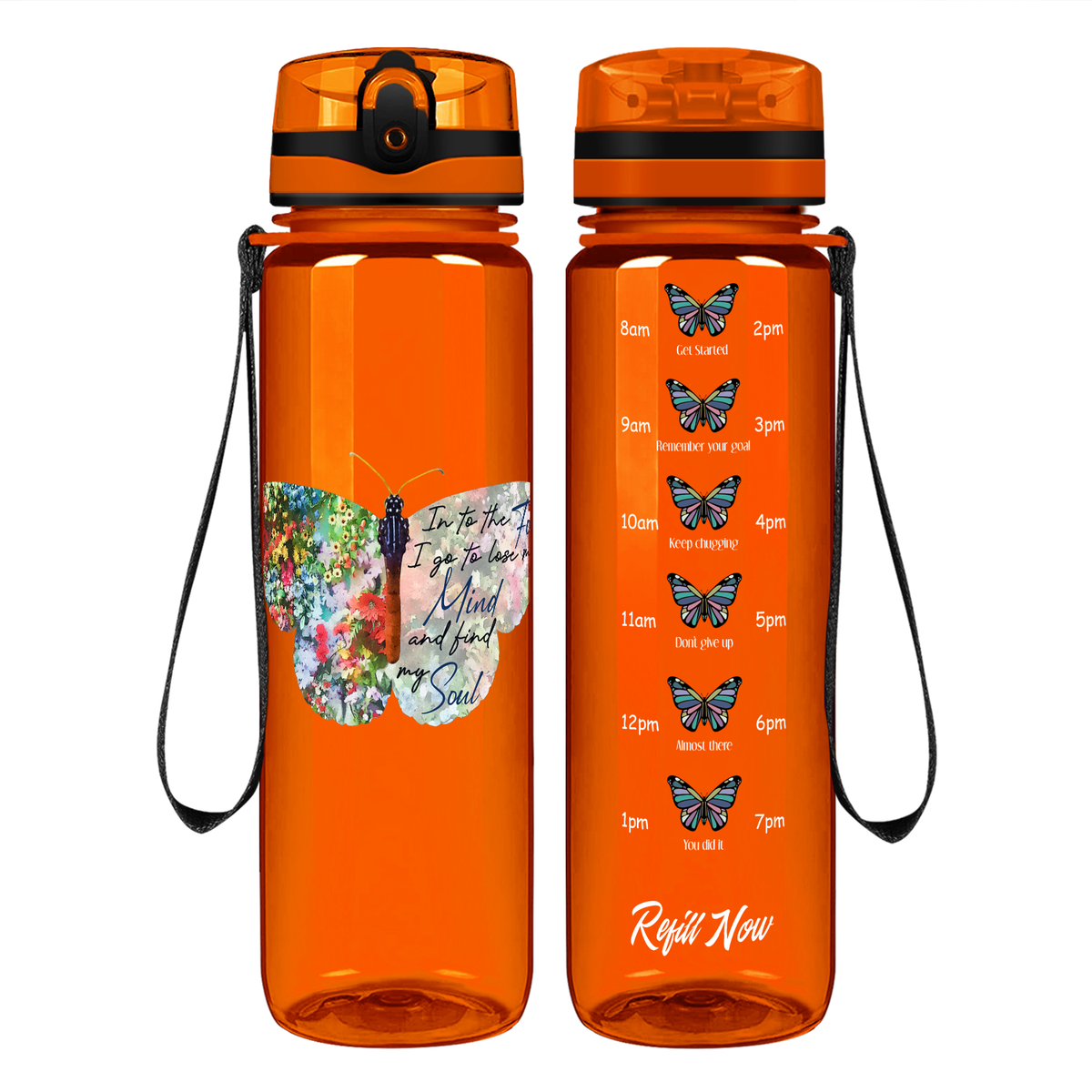 Mind and Soul Butterfly on 32 oz Motivational Tracking Water Bottle