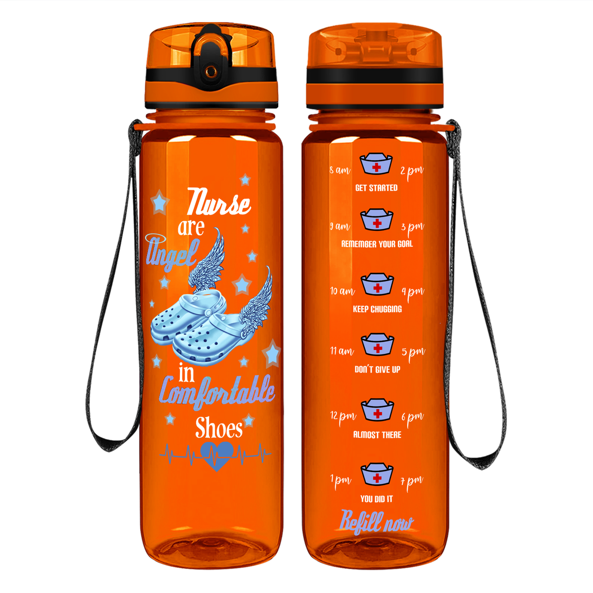 Nurses are Angel on 32oz Motivational Tracking Water Bottle