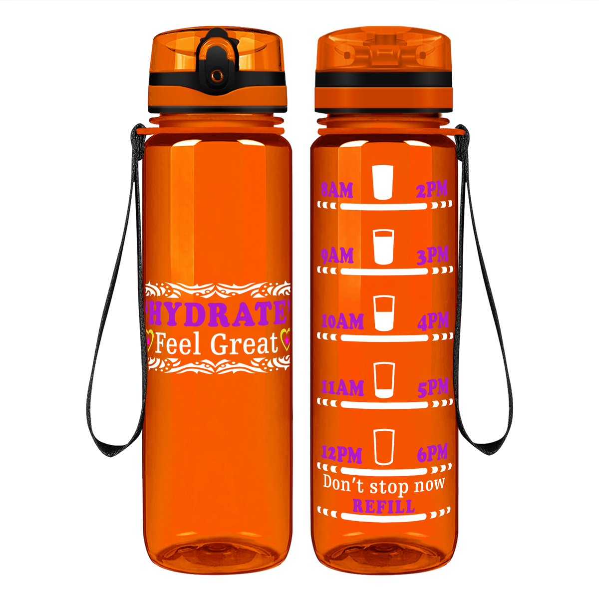 Hydrate to Feel Great on 32 oz Motivational Tracking Water Bottle