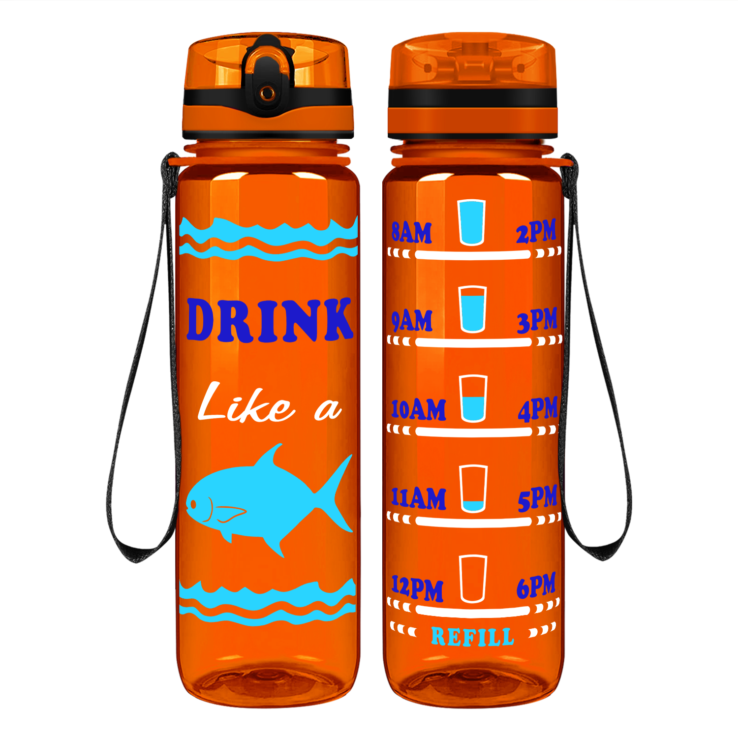 Drink Like Fish on 32 oz Motivational Tracking Water Bottle