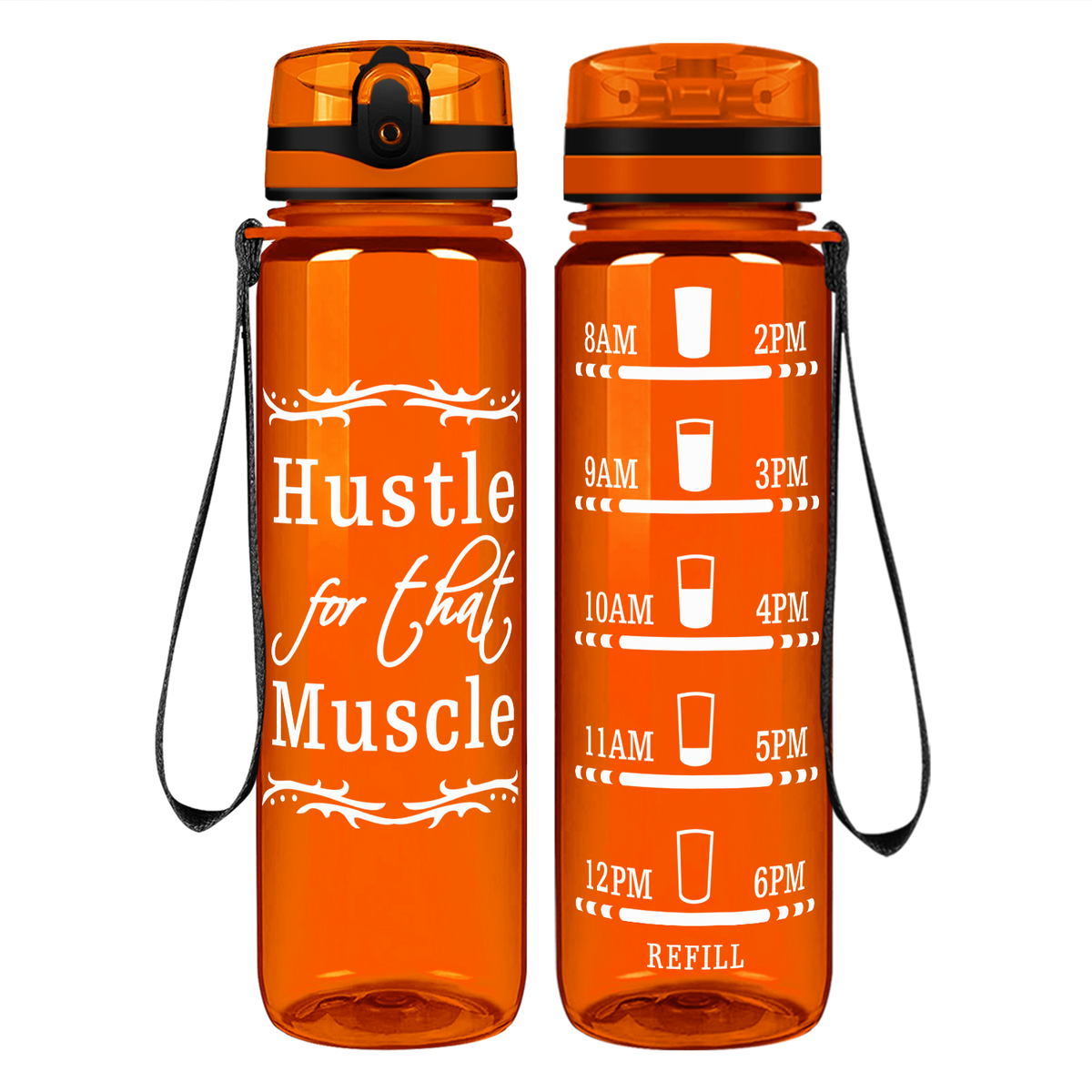 Hustle For That Muscle on 32 oz Motivational Tracking Water Bottle