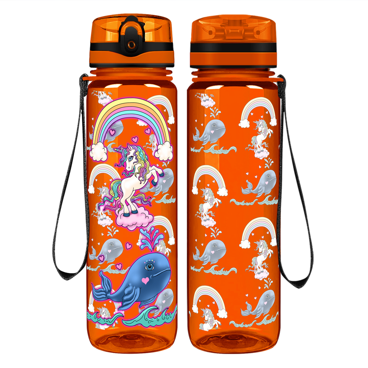 Unicorn Narwhal Love on 32 oz Motivational Tracking Water Bottle