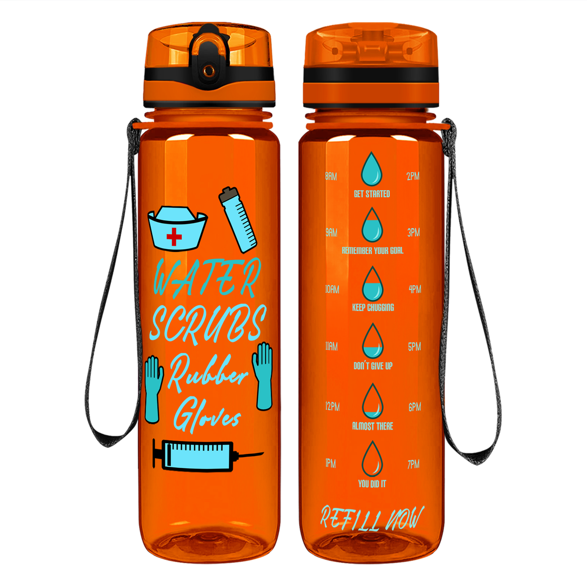 Water Scrubs Rubber Gloves Nurse on 32oz Motivational Tracking Water Bottle
