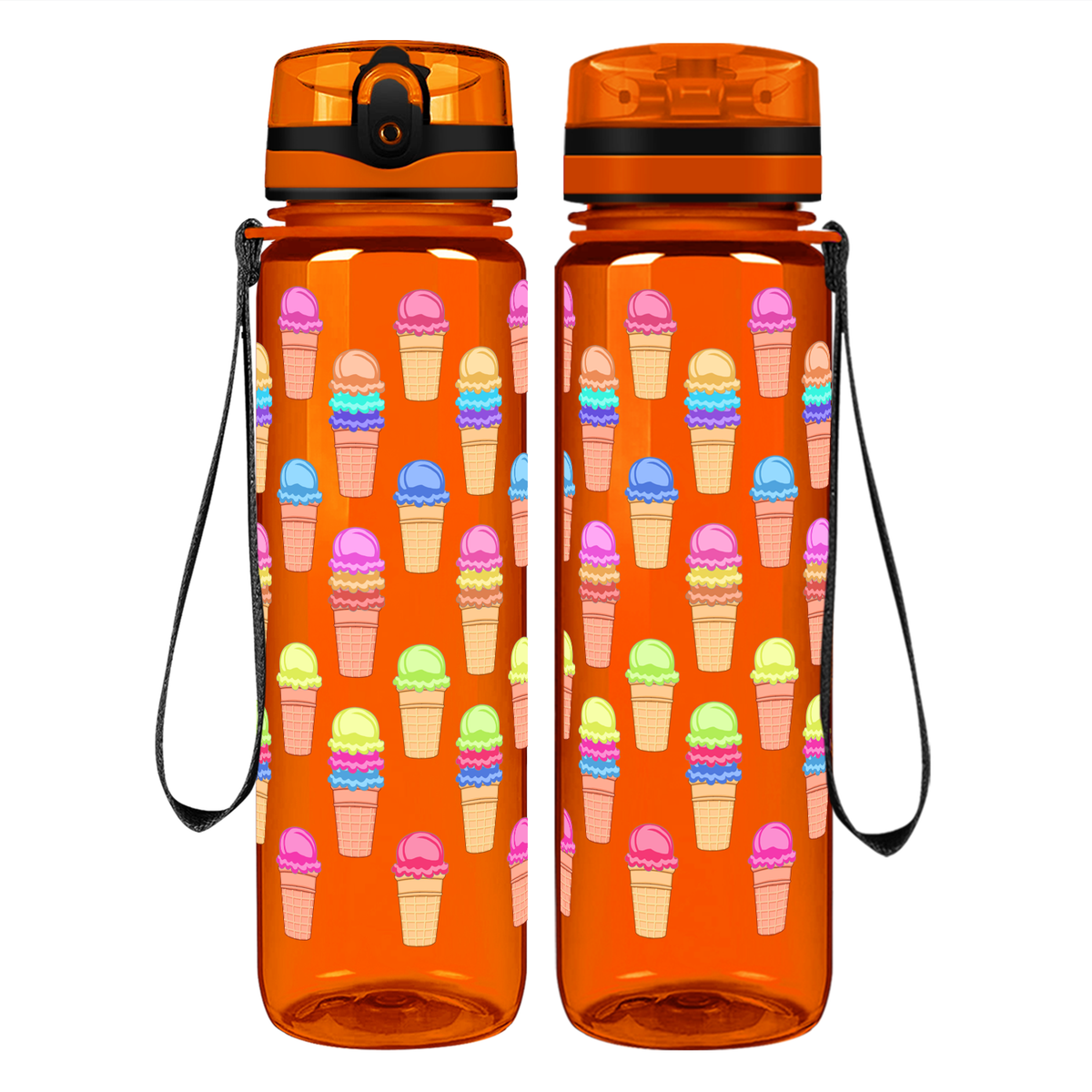 Colorful Ice Cream Cones on 32 oz Motivational Tracking Water Bottle